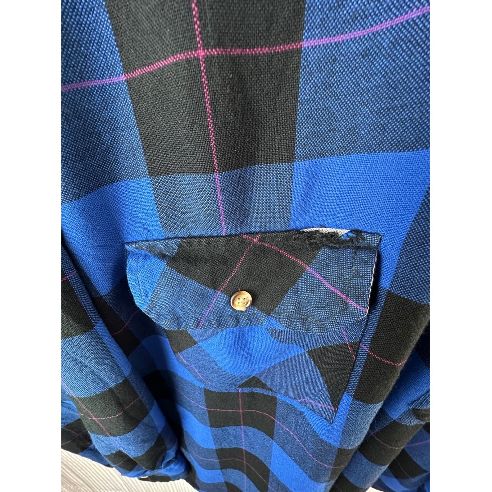 Vintage Dry Goods Saugatuck Plaid‎ Flannel Shirt Men's L Blue Black Check Button - Picture 7 of 10